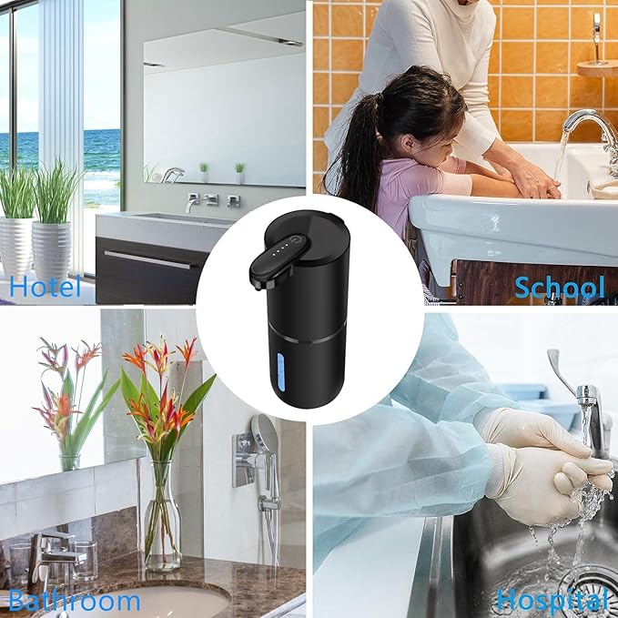Automatic Liquid Soap Dispenser,Black Colour 4 Level Adjustable Liquid Dispenser, Wall Mount Soap Dispenser,USB Rechargeable with 12.8oz/ 380ml Touchless Hand & Dish Dispenser for Bathroom, Kitchen