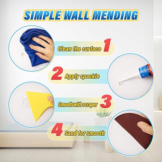 DIYSELF-Drywall-Repair-Kit-Fast-Drying, Wall Mending Agent, 9 Pack Spackle Wall Repair Kit with Putty & Scraper, 2×100g (7oz Total) White Wall Hole Filler for Drywall, Plaster and Home Use