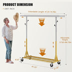 Gewudraw Rolling Clothes Rack Load 530lbs,Heavy Duty Garment Rack With Sturdy Wheel And Shelves, Adjustable Portable Hanging Rack For Clothes, Gold