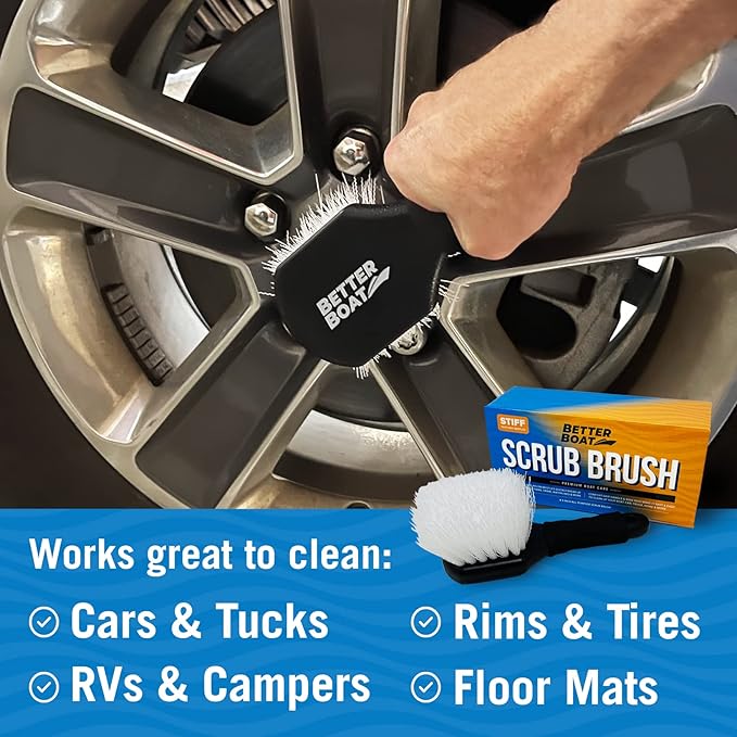 Stiff Hand Scrub Brush, Short Handle Heavy Duty Tire and Wheel Cleaning Tool, Outdoor Boat Scrubber with Handle, Carpet Cleaner, All-Purpose Cleaning Brush