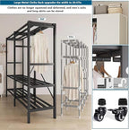Heavy Duty Covered Clothes Rack with Magnetic Door Foldable Portable Wardrobe Closet for Hanging Clothing Rolling Black Metal Garment Rack on Wheels Closet System (White, 70.89in)