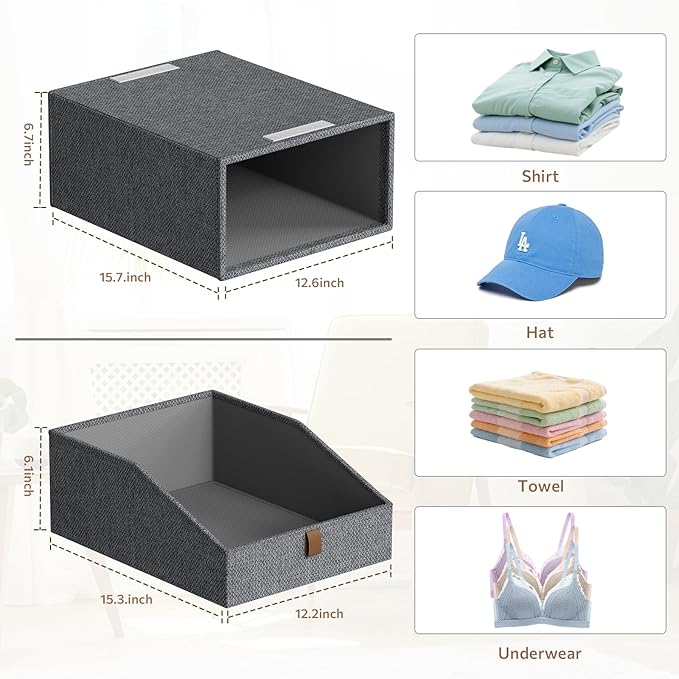 Closet Organizers and Storage 2-Pack Large Storage Bins with Drawers Stackable Fabric Clothes Organizers Storage Box Collapsible Closet Drawers Organizer (Deep Grey, 21L*2)