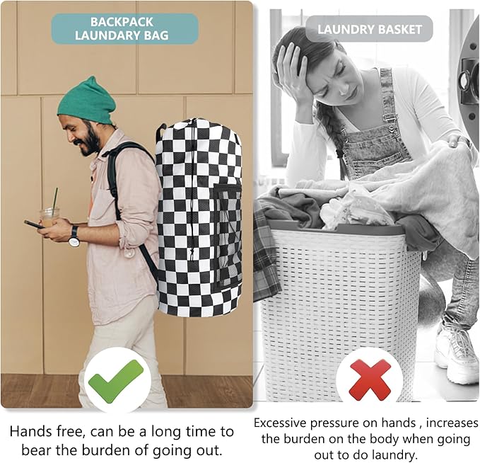 Positive Square Travel Laundry Bag Backpack, Portable with Adjustable Straps, Drawstring Closure & Mesh Pocket - Perfect for College, Apartment & Camping