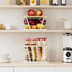 2 Pack Stackable Laundry Room Organization and Storage, Laundry Room Decor and Accessories, Trash Bag Holder with Bamboo Top and Garbage Bag Dispenser, White