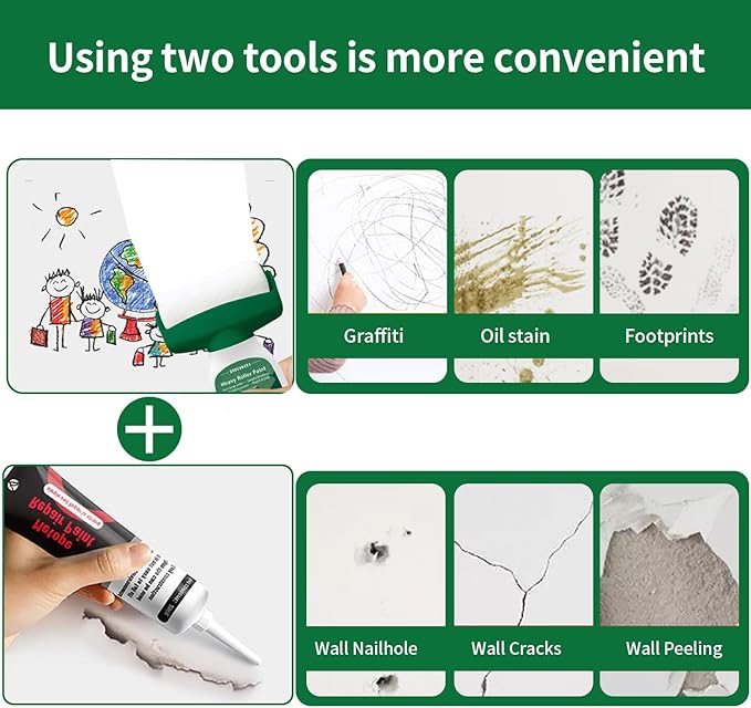 Large Roller Brush Wall Repair Tool,Wall Repair Kit,Wall Roller Paint BrushSuitable for Repairing The Wall with Latex Paint,Repair Graffiti, Stains, and Footprints on The Wall(1000g,White)