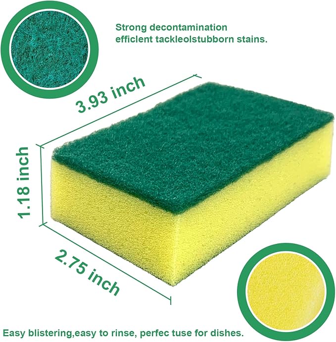 Cleaning Sponge,32 Pack Dual-Sided Dishwashing Sponge for Kitchen, Cleans Fast Without Scratching,Eco Safe on Non-Stick Cookware,Scrub Pads for Dishes,Pans All at Once