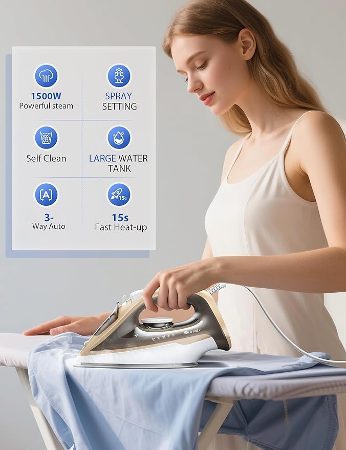 Large Irons Steamer for Clothes, 1500W Iron Non-Stick Ceramic Soleplate, 500 Microsteam Holes, Powerful Steam Iron, Auto shutoff, Self-Cleaning, 12.31oz Water Tank Ironing Clothes for All Fabrics