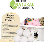 Simple Natural Products Wool Dryer Balls - Fabric Softener and Dryer Sheets for Laundry Supplies – Reusable Wrinkle and Static Guard Wool Balls – Unscented for Sensitive Skin (6 XL Pack)