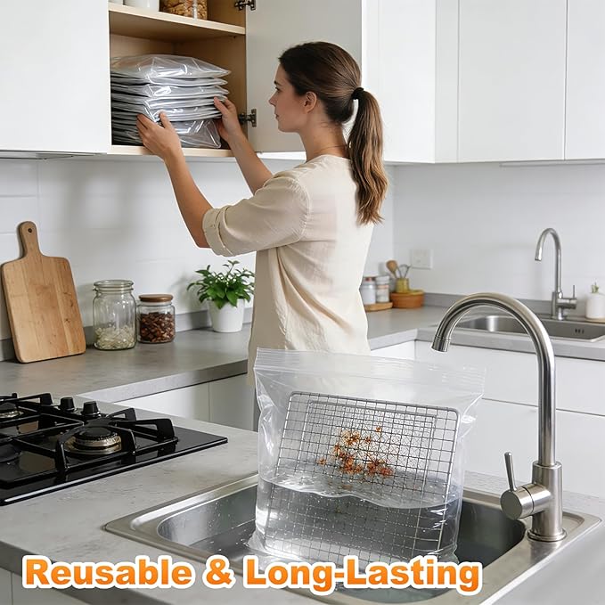 6 Pack No Scrub Oven Rack Cleaning Bags - Reusable Leakproof Soaking PE Bags, No Messy Hands for Grill Grates/BBQ Racks, No Cleaner Included
