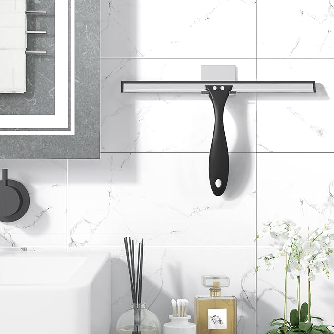 AmazerBath Squeegee for Shower Glass Door, Shower Squeegee for Glass Doors - All-Purpose Squeegee with Hook for Shower Doors, Windows, Mirrors, Tiles and Car Glass, 12 Inches