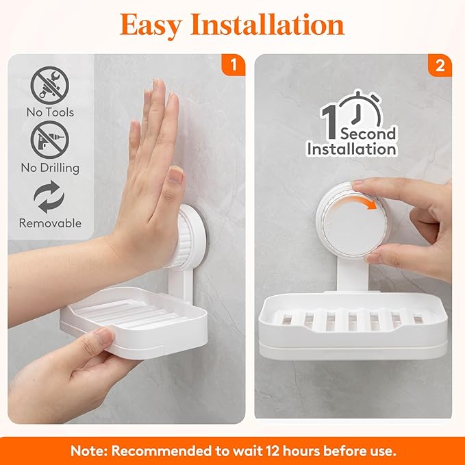 Lifewit Suction Cup Soap Dish for Shower, 1 Pack Drainable Soap Holder for Bathroom Kitchen Wall, NO-Drilling Removable Bar Soap Sponge Rack for Glass Window Strong Vacuum Suction Anti-Drop, White