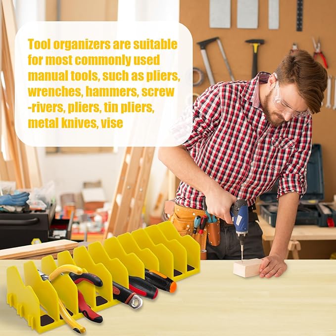 2 Pack Pliers Organizer Storage Rack, Plier Organizer for Toolbox Pliers Wrench Screwdriver, 20 Slots Tool Boxes Drawer Storage for Cutters Tools with Non-Slip Rubber Base,Yellow