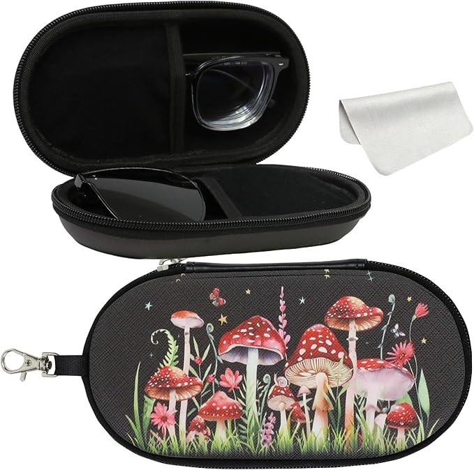 Double Eyeglasses Case, Hard Shell Dual Sunglasses Organizer with Zipper Clip Travel Glasses Storage for Women Men