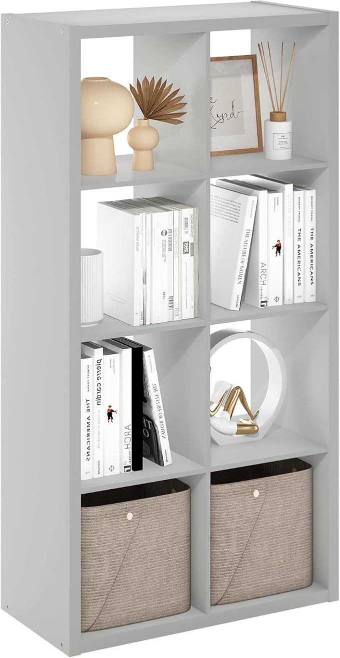 Furinno Cubicle Open Back Decorative Cube Storage Organizer, 8-Cube, Light Grey