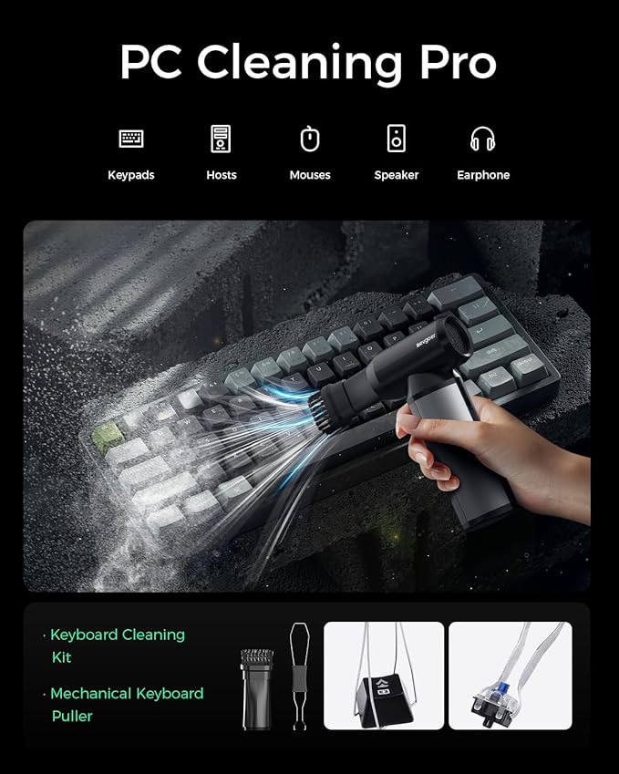 EG evoger Electric Air Duster,180000RPM Super Power Handheld Cordless Air Duster 6000mAh 3-Gear Adjustable Dust Blower for Computer, Keyboard,Outdoor, House, Car