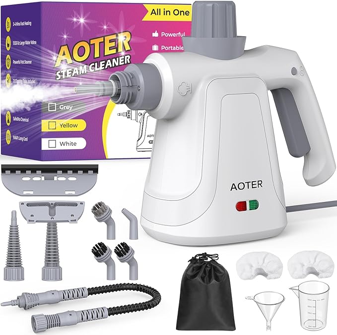 Pressurized Handheld Steam Cleaner, Portable Steam Cleaner Multipurpose for Home, Multi-Surface Steam Cleaner for Tile, Grout, Windows, Bathroom, Kitchen, Car Cleaning (White)