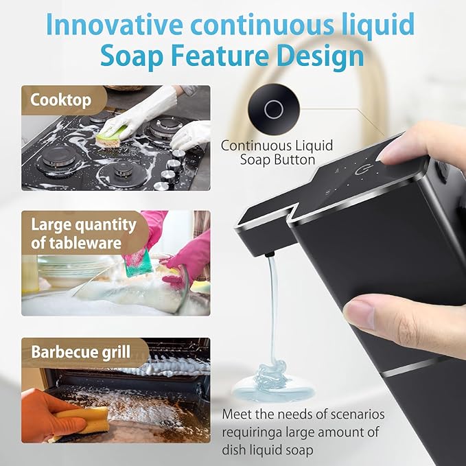 Automatic Liquid Soap Dispenser Touchless Soap Dispenser 380ml/12.8oz Rechargeable, Wall Mounted,4 Levels Adjustable Auto Soap Pump for Bathroom Kitchen Dish Soap