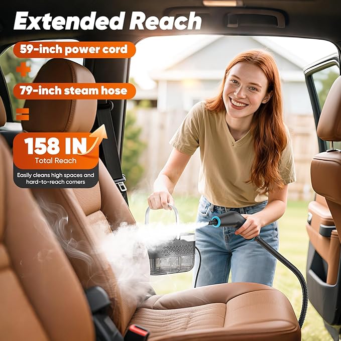 Steam Cleaner, 2500W Heavy Duty Pressurized Handheld Steamer with Built-in 1.32 qt Water Tank & 10 Accessories – for Kitchen, Bathroom, Car, Floors, Furniture, Tile & Windows (Black/White)