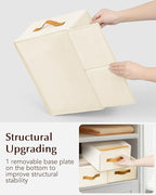 Clothes Organizers and Storage - 4/5/7 Grids Fabric Jeans Organizer with Handles, Foldable Closet Organizers Dividers, Wardrobe organizer for Pant, Sweater, T-shirt, Scarf, 6 Pack, Beige