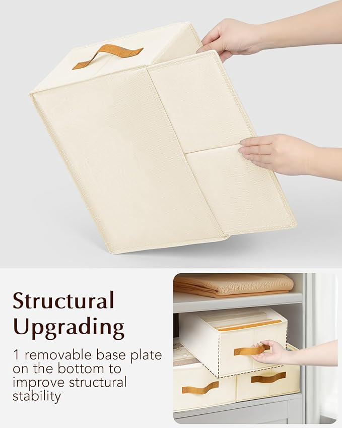 Clothes Organizers and Storage - 4/5/7 Grids Fabric Jeans Organizer with Handles, Foldable Closet Organizers Dividers, Wardrobe organizer for Pant, Sweater, T-shirt, Scarf, 6 Pack, Beige