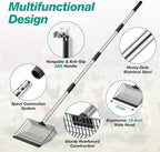 Adjustable Chicken Poop Scooper, Heavy Duty Stainless Steel Chicken Rake with 3-Slot Pole, Multi-Use Pet Waste Shovel & Hay Scooper - 36"/50"/64" Length