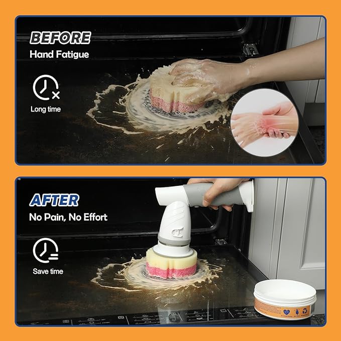 LANMU Electric Spin Scrubber Wand Compatible with Scrub Daddy/Mommy with Soft Silicone Sponge Hub, Power Cleaning Brush,5 Replaceable Heads, Ergonomic Handle for Oven, Stove, Sink, Shower, Tub, Tile