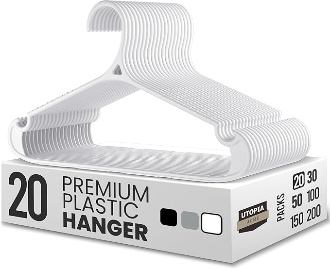 Utopia Home Clothes Hangers - Standard Plastic Hangers Space Saving - Durable Coat Hangers 20 Pack (White)