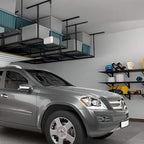 FLEXIMOUNTS 4x8 Overhead Garage Storage Rack, Adjustable Organization System, Heavy-Duty Metal Ceiling Racks, 2 Pack, Hammertone