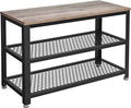 VASAGLE, 3-Tier Shoe Rack, Shelf Storage Bench with Metal Mesh Shelves and Seat, Free Standing Shoe Organizer for Entryway, 11.8 x 28.7 x 17.7 Inches, Greige and Black ULBS73MB