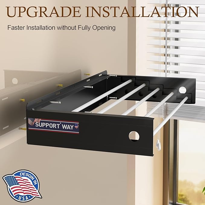 Foldable Wall Mounted Drying Rack, 30'' Wide Aviation Aluminum Laundry Clothes Rack Collapsible with 5 Rods, 100LB Capacity, Pull Out Design Towel Drying Rack for Laundry Wall (Black, 30")