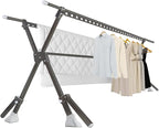 52-91 Inches Clothing Rack, Clothes Drying Rack Foldable, Length Adjustable, Laundry Clothes Drying Rack, Heavy Duty, Indoor Outdoor, with 42 Windproof Hooks, Easy Installed