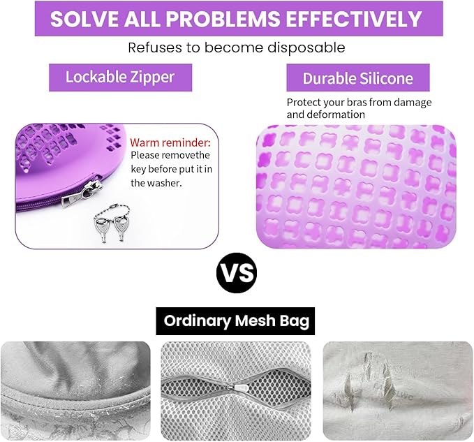 Bra Laundry Bag for Delicates, Machine Mesh Laundry Bags, Lingerie Protector for Bras, 2025 Upgrade No-Fallout Design - Lockable Zipper & 2 Keys for Bras, Underwear, Fits A-38DDCup