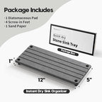 Instant Dry Sink Caddy Kitchen Sink Organizer, Quick Drying Stone Tray Diatomite Sponge Holder Soap Dish, Bathroom Countertop Fast Dry Water Absorbing Vanity Rack, Dark Gray,12" x 5"