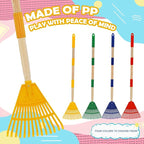 Kids Leaf Rake - 3-Section Adjustable Handle, Lightweight, Wood & Plastic, Small Garden Tool for Children (Yellow)