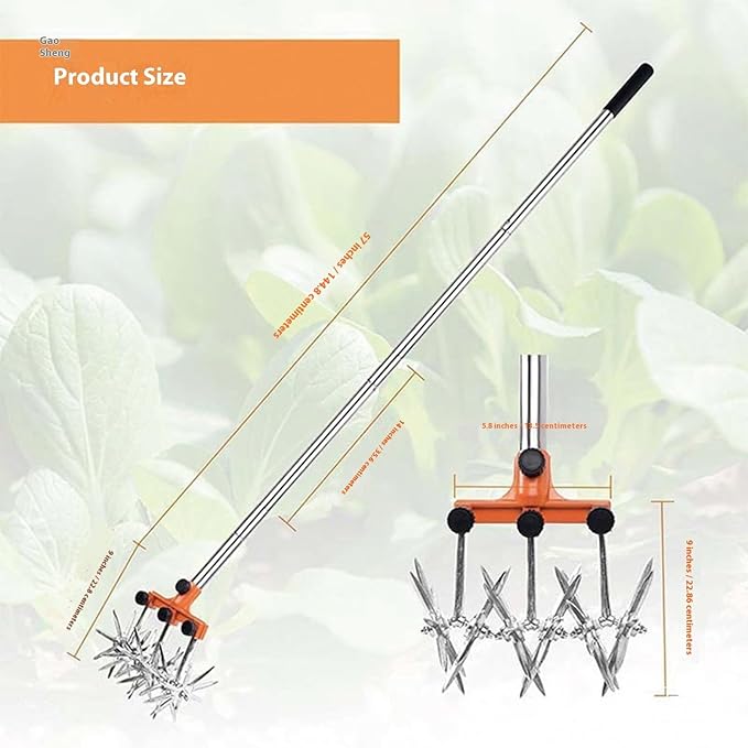 Rotary Cultivator Garden Tiller, Manual Tiller Tool Metal Construction Wheel Edger Manual Lawns Tool Gardening for Tight Spaces Metal Soil Cultivator for Hard Soil