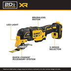 DEWALT 20V MAX XR Oscillating Multi-Tool Kit, Oscillating Tool Accessories, Cordless, 3-Speed, Quick Blade Change, Sand Paper, Blades, Battery and Charger Included (DCS356D1)