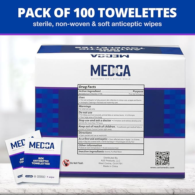 Hand Wipes – (Pack of 4000) Benzalkonium Chloride Swabs Individual BZK Single-Use Packets by MEDca