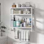 Galood Over The Toilet Storage Bathroom Shelves Wall Mounted 3 Tier Space Saver Corner Shelf Organizer Bamboo Towel Rack Toilet Paper Cabinet with Hanging Rod White