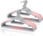 Tonswachic Pack of 30 Coat Hangers, Space-Saving Plastic Clothes Hangers, Non-Slip, 0.2 Inches Slim, 360° Swivel Silver Hook for Shirts, Pants, Suit & Wet/Dry Garments, Pink and Dark Gray