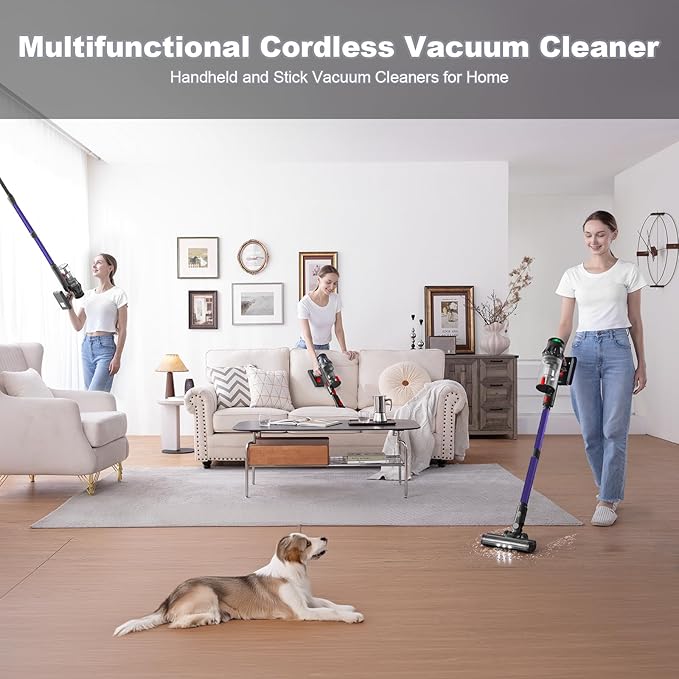 Cordless Vacuum Cleaner, Vacuum Cleaners for Home, 50KPA 500W Stick Handheld Pet Hair Hardwood Floor Vac, High Power Hand Held Rechargeable Battery Portable Household Lightweight Vac, C11 Purple