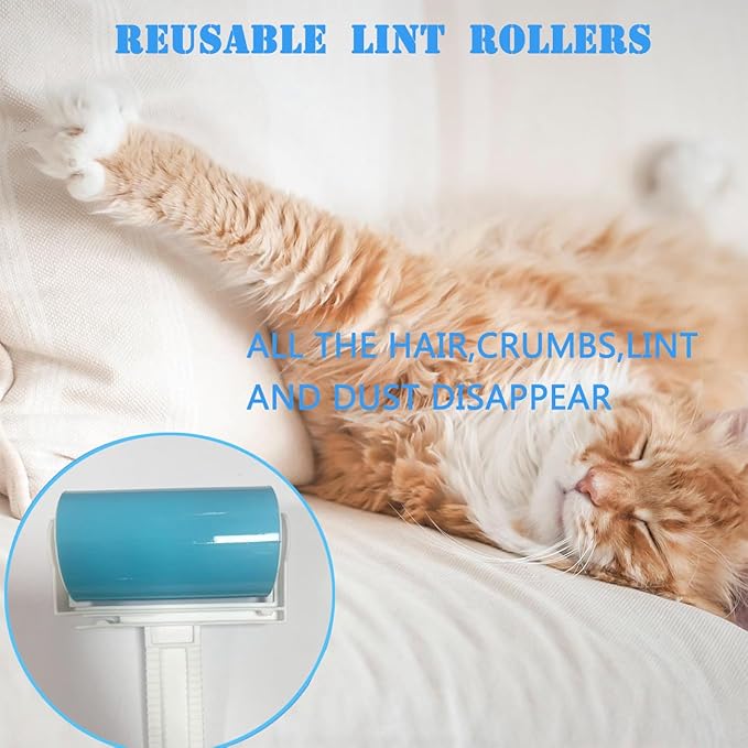 Reusable Portable Lint Roller 2 Pack, Washable Sticky Lint Roller Travel Pet Hair Remover Brush Include Medium/Mini Size Cleaner for Clothes, Cat Dog Hair, Travel