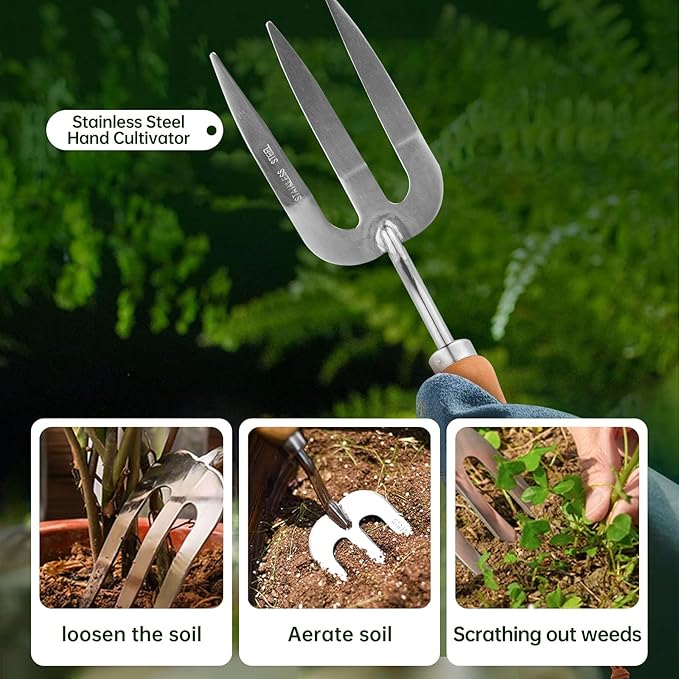 Heavy Duty Garden Tool Set, Stainless Steel Graduated Shovel, Hand Fork, Hand Rake, Transplant Shovel with Scale, 4Pcs Heavy Duty Hand Tools Set for Garden Planting (Garden Hand Tool Set)