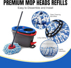 12 Pcs Spin Mop Replacement Heads, 360° Easy Wring Spin Mop 100% Microfiber Refill, Easy Cleaning Spin Mop Heads, 2 Tank System Replace Head for Easy House Cleaning Floor Mopping, Blue&White