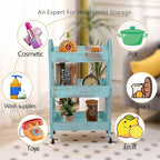 3-Tier Rolling Utility Cart with Lockable Wheels Storage Slim Storage Heavy Duty Cart Mobile Shelving Unit Craft Narrow Organizer for Bathroom Laundry Kitchen (Vintage Blue)