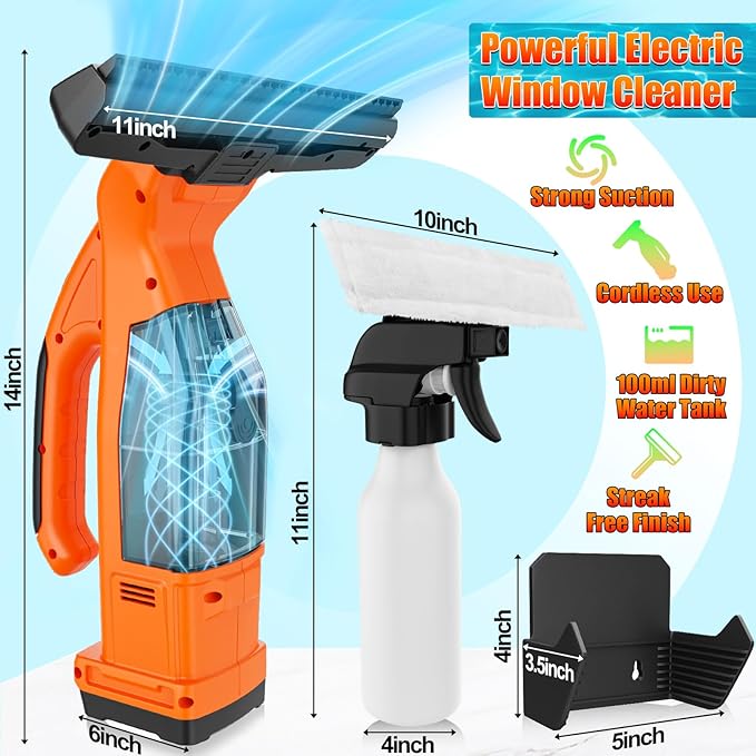 Window Vacuum Squeegee Cordless Compatible for Dewalt 20V/60V Battery (No Battery), Electric Window Cleaner Window Vacuum, Vacuum Squeegee for Window Cleaning, Mirror, Glass, Car Windshield