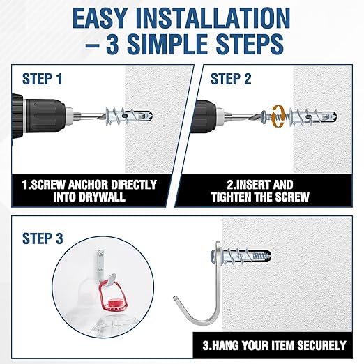 60 PCS Self-Drilling Drywall Anchors with #8 x 1-1/4" Screws – Heavy-Duty Zinc Alloy Anchors Kit for Drywall, Sheetrock & Hollow Walls, No Pre-Drilling Needed