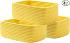 Small Woven Basket, 12 x 8 x 4.5 Inches, Storage Basket for Organizing, Cute Small Rope Shelf Closet Cube Storage Bins Baskets for Shelves, Dog Toy Gift Baskets Empty, 3 Pack Yellow