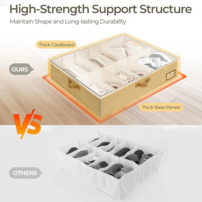 StorageWorks Under Bed Shoe Storage for Closet, 2-Pack Ultra-thick Fabric Shoe Organizer, Collapsible Shoes Containers with Bottom Support, Fits up to 24 Pairs, Brown