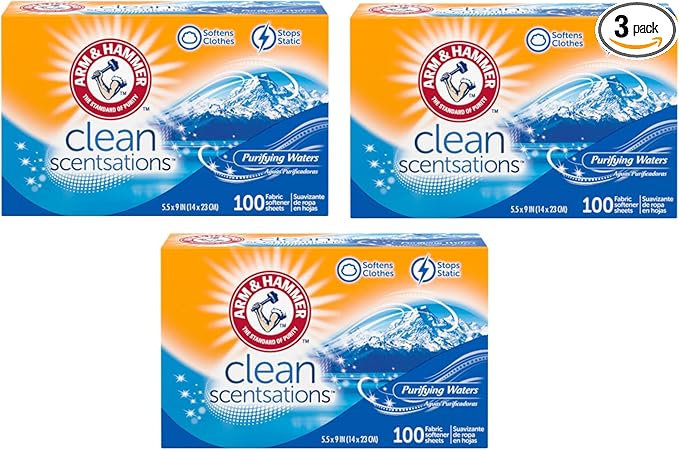 Arm & Hammer Fabric Sheets 100Ct Purifying Water Pack (3)