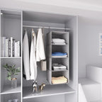 Hanging Closet Organizer, Easy Mount Collapsible 4-Shelf Camper Closet Wardrobe Hanging Storage Shelves, Folded Clothes Towels Handbag Shoes Accessories Storage, Linen Cloth, Gray